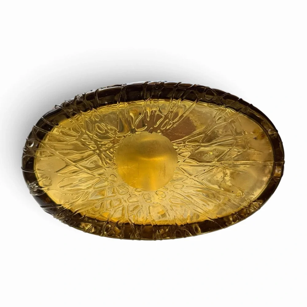 Vintage Empoli Amber Glass Vase Embossed Wax Drip Design Flat Oval Shape MCM 10